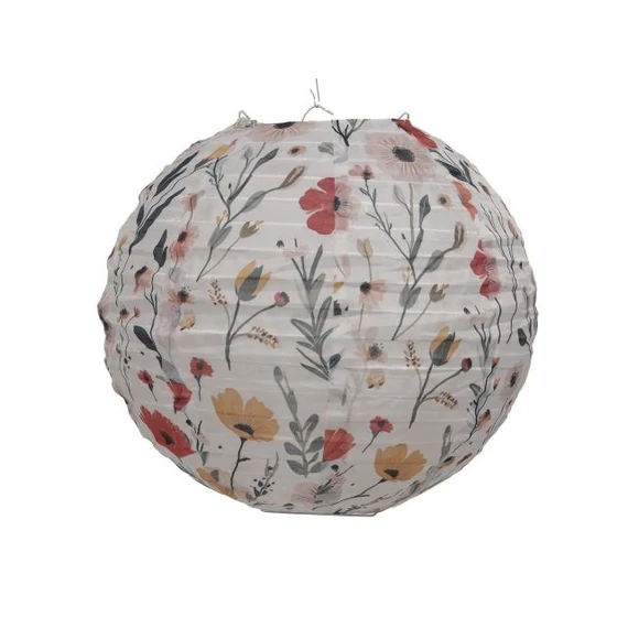 Lampion gömb, virág mintával, textil, színes, 25 cm