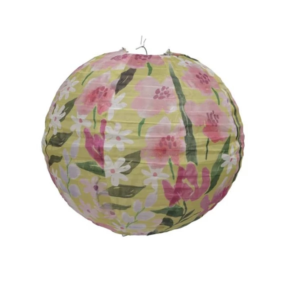 Lampion gömb, virág mintával, textil, színes, 25 cm