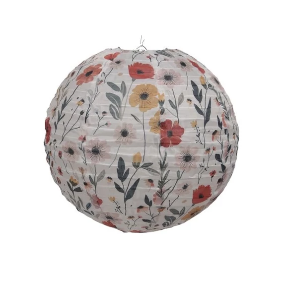 Lampion gömb, virág mintával, textil, színes, 30 cm