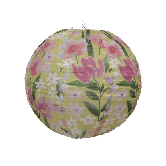 Lampion gömb, virág mintával, textil, színes, 30 cm