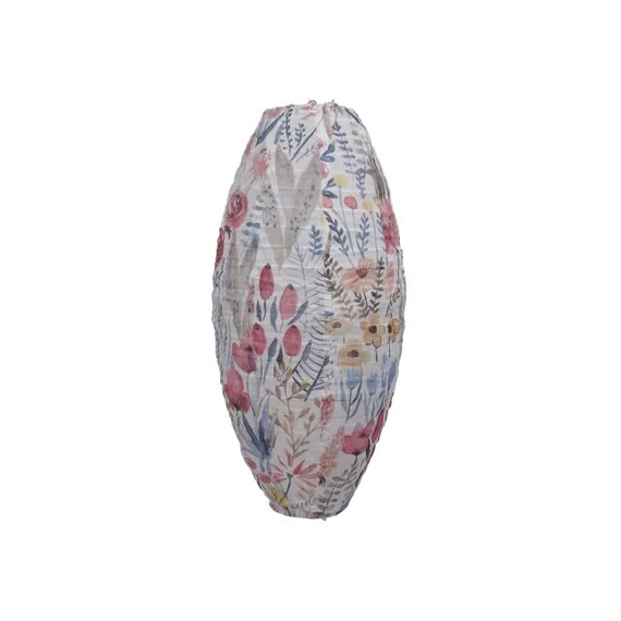 Ovális lampion, virág mintával, textil, színes, 20x42 cm
