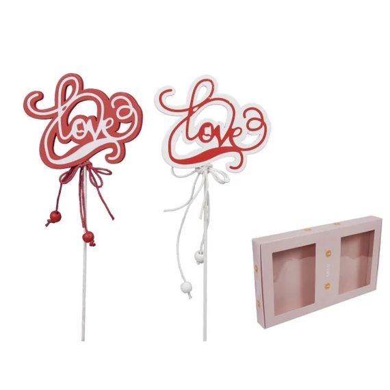 Love felirat fa betűzős piros, fehér 7,5×6 cm (18 db)