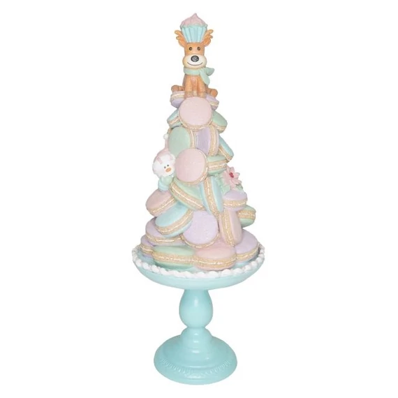 Macaron tál szarvassal és hóemberrel glitteres, poly 24x24x60 cm pasztell