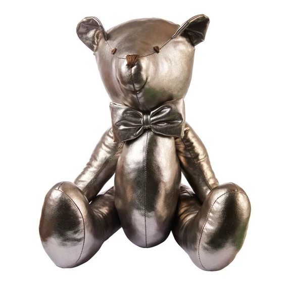 Ülő maci, masnival, textil, 50 cm, szürke