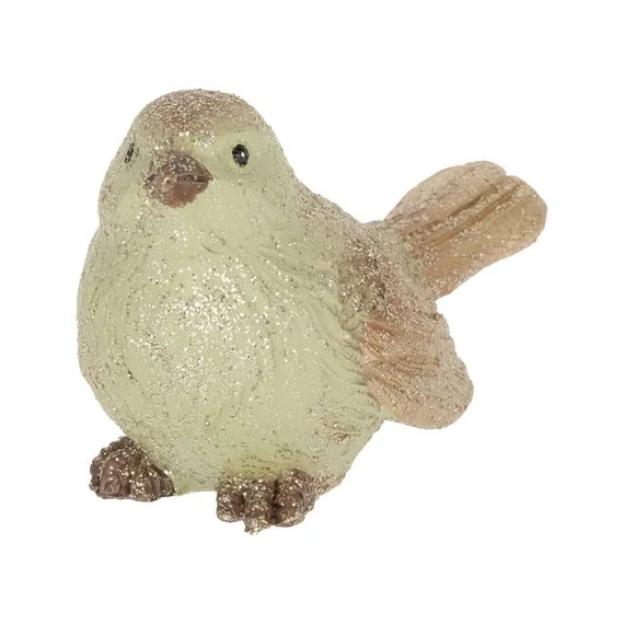 Madár álló, glitteres poly 9X4,5X6 cm khaki