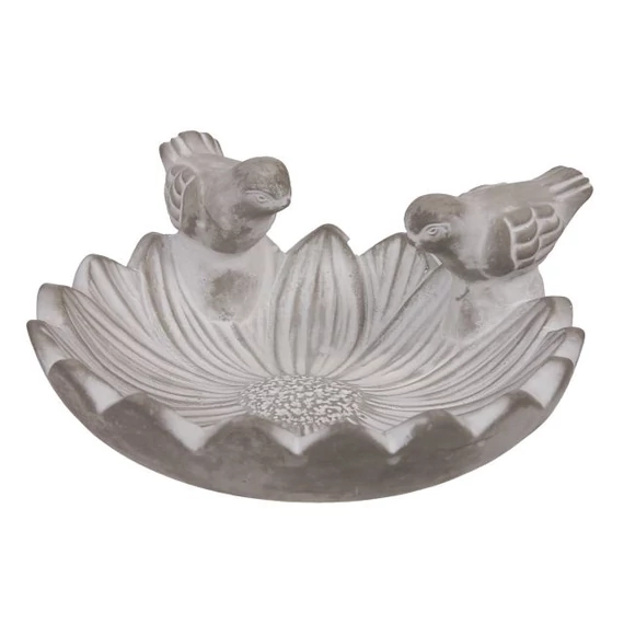 Madáritató virág mintás, madárral cement szürke 21×8,5 cm