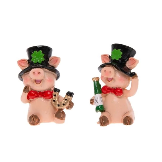 Rózsaszín poly malac lóherével, 5,5x2x2 cm, 2 db