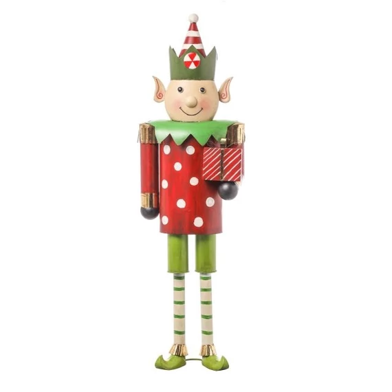 Álló manó, pöttyös ruhában, fém, 176 cm, piros, zöld