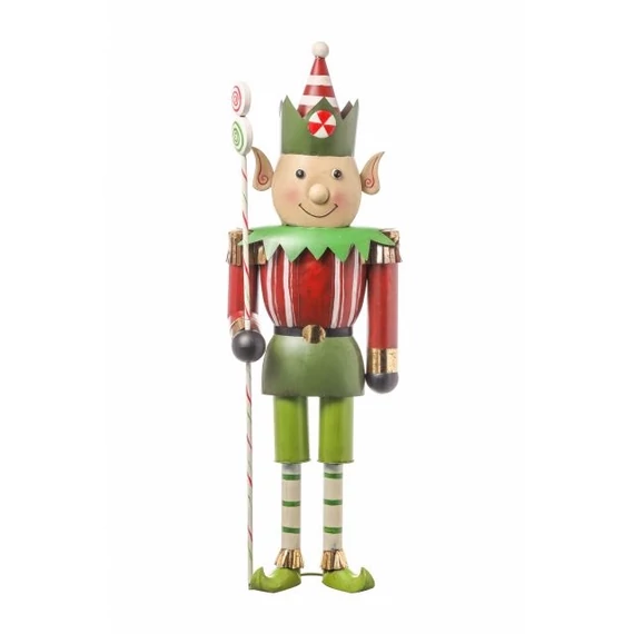 Álló fém manó csíkos ruhában, 176 cm, piros-zöld