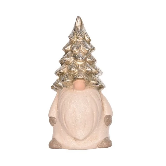 Porcelán manó fenyővel, fehér-ezüst, 7,4x7,3x14,5 cm