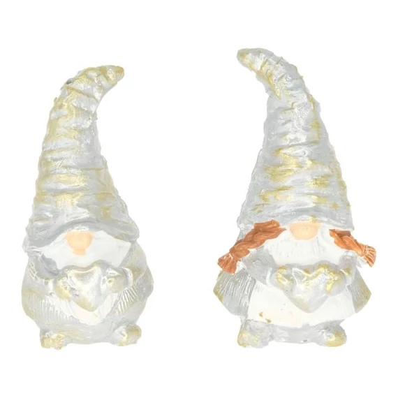 Ezüst-arany poly manó fiú és lány szívvel, 2,1x2,7x5,3 cm, 2 db