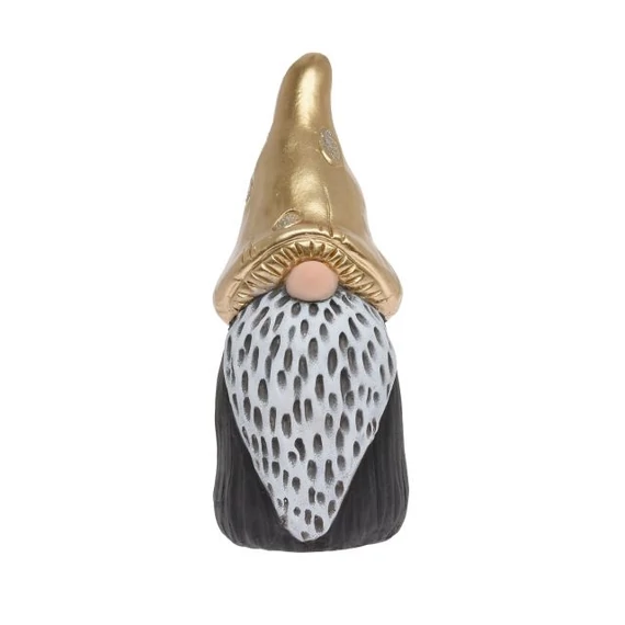 Manó gomba sapkában, álló, kerámia, arany és fekete, 10,5x10x24,5 cm