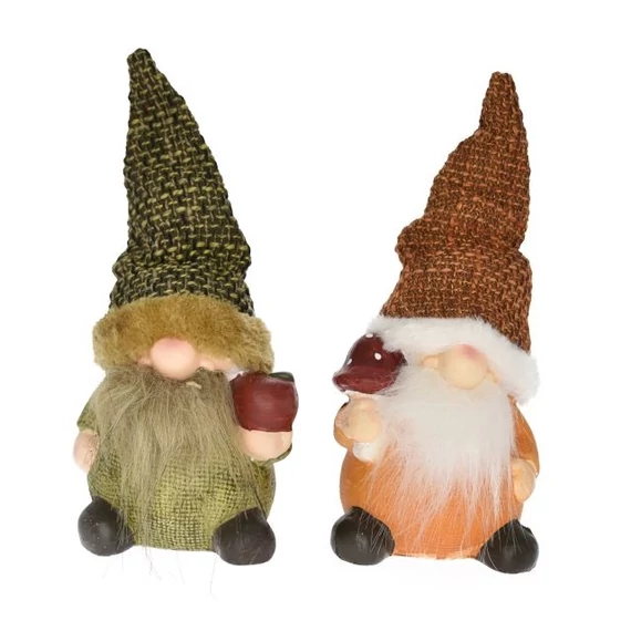 Álló manó gombával, kerámia, narancs-piros, 9,5x8,5x20 cm, 2 féle