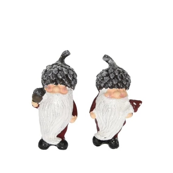 Álló manó makk kalappal, poly, bordó-fehér, 4x9x7 cm, 2 féle