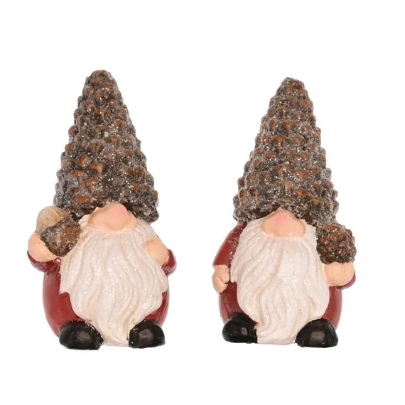 Manó toboz sapkában, álló, kerámia, 7x6,5x12,5 cm, barna és piros, 2 féle
