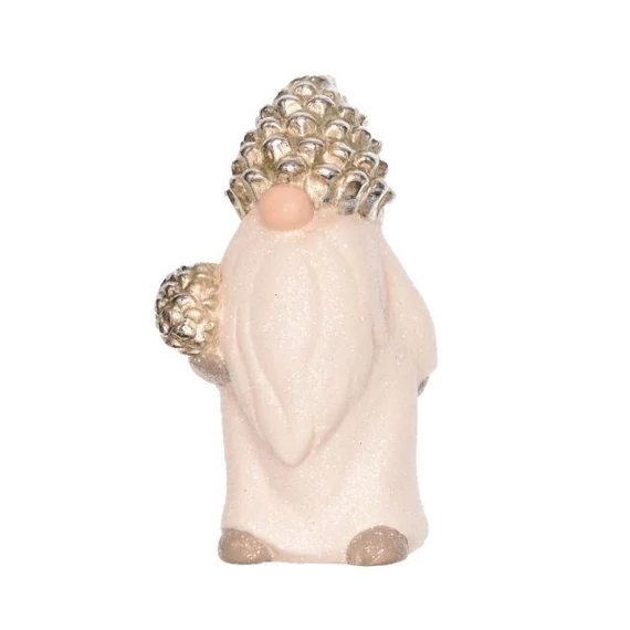 Porcelán manó tobozzal, fehér-ezüst, 6,8x5,3x11,7 cm