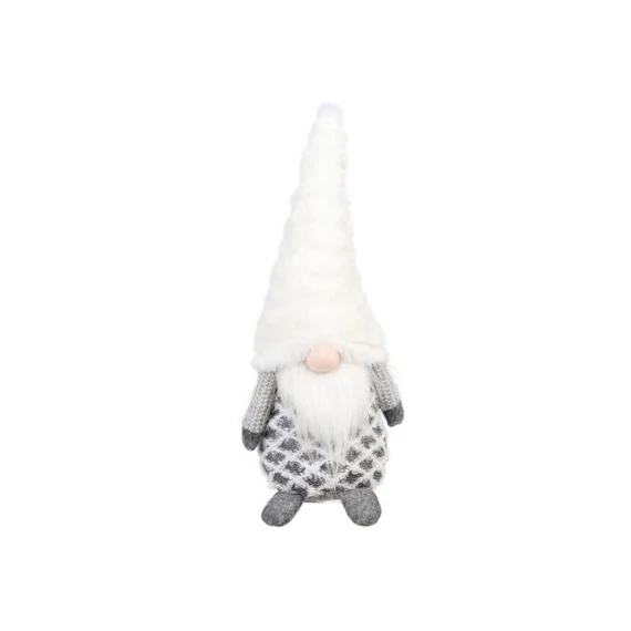 Ülő manó, textil, 34 cm, fehér, szürke