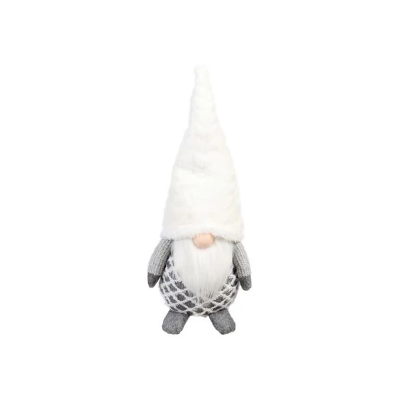 Ülő manó, textil, 46 cm, fehér, szürke