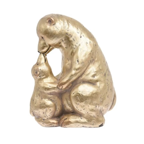 Medve bocsal, álló, kerámia, arany, 20x13,5x25,5 cm