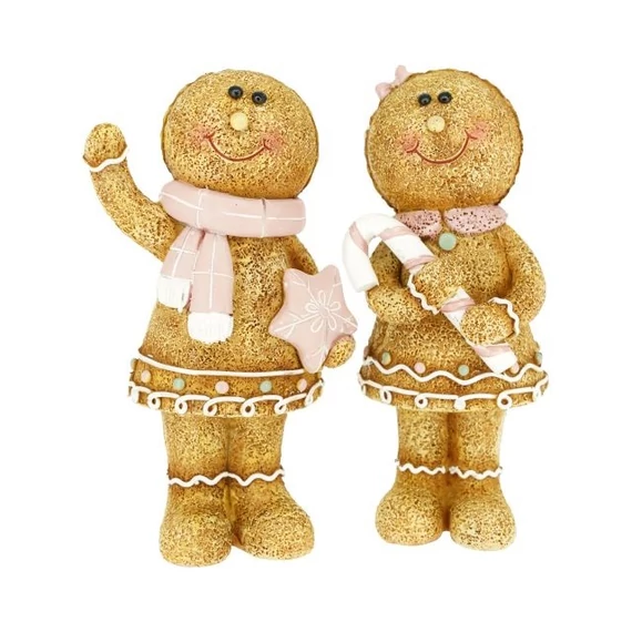Poly mézeskalács figura fiú, lány csillaggal, cukorbottal álló 7x5x15 cm barna, rózsaszín (2 féle)