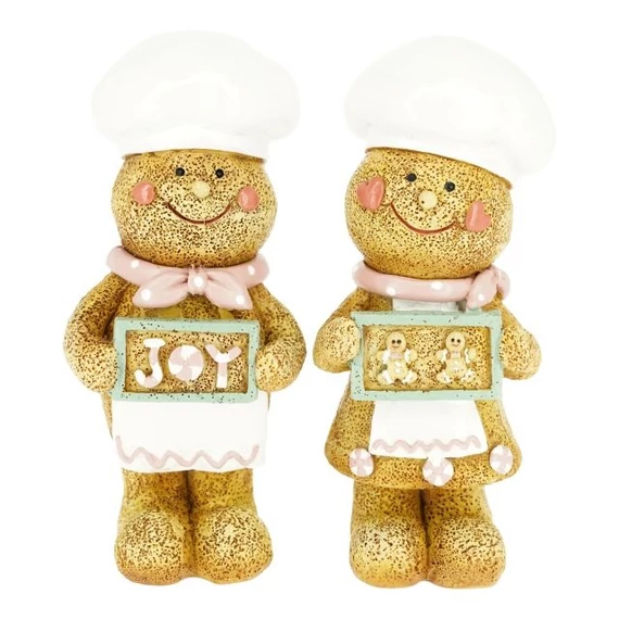 Poly mézeskalács figura szakácssapkában fiú, lány álló 5,5x4x13 cm barna, fehér (2 féle)