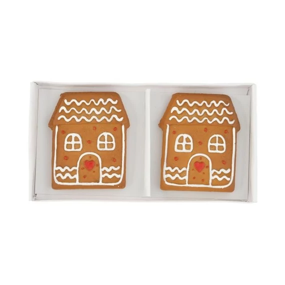 Öntapadós mézeskalács házikó, poly, 4,6x5,4x0,9 cm, barna, fehér, 2 db