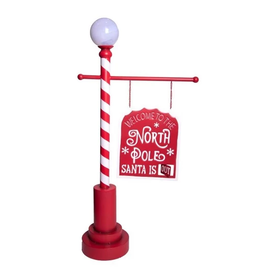 Mikulásjelző tábla LED világítással fém piros-fehér 114 cm