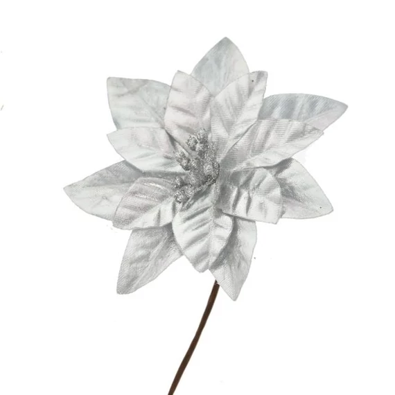 Textil betűzős mikulásvirág ezüst 16 cm
