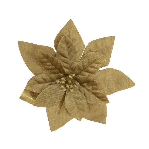 Csipeszes mikulásvirág, textil, 16 cm, arany