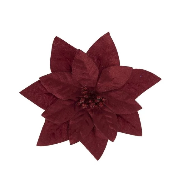 Csipeszes Mikulásvirág, textil, 16 cm, bordó