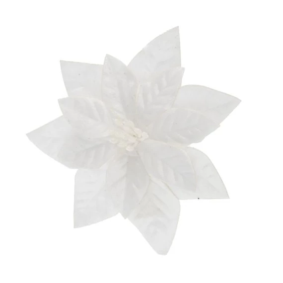 Csipeszes Mikulásvirág, textil, 16 cm, fehér
