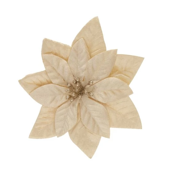 Csipeszes mikulásvirág, textil, 16 cm, pezsgő