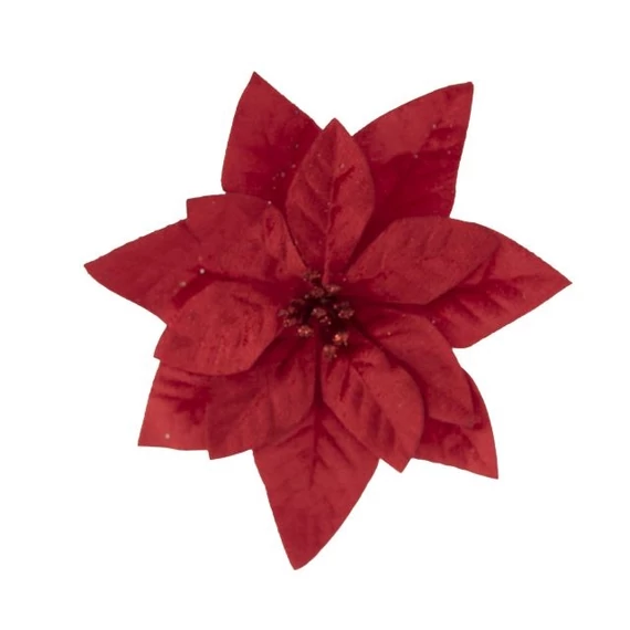 Csipeszes textil mikulásvirág, 16 cm, piros