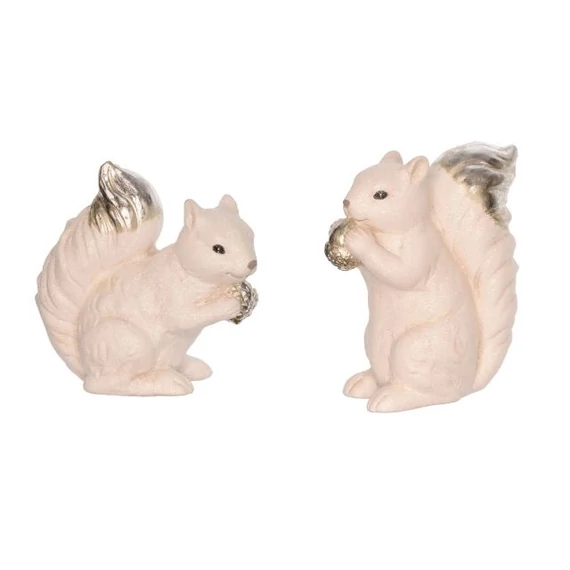 Porcelán mókus makkal, fehér-ezüst, 15,5x8x14,5 cm, 2 féle