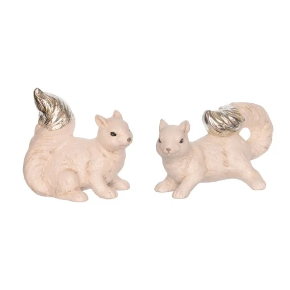 Porcelán mókus, fehér-ezüst, 15,4x9x12,1 cm, 2 féle