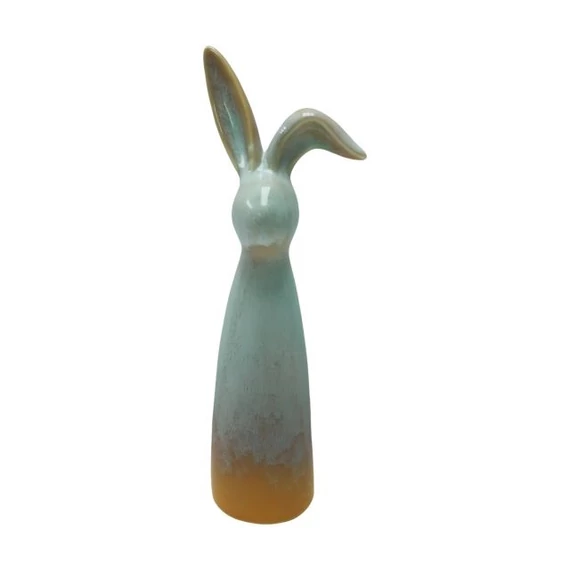 Álló nyúl, porcelán, zöld, sárga, 6,5x8x23,5 cm