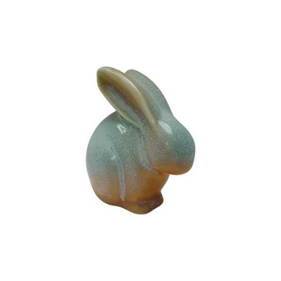 Fekvő nyúl, porcelán, türkiz, sárga, 6x4x6 cm