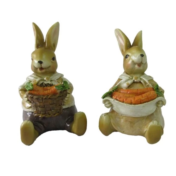 Ülő nyúl, fiú, lány, répával, poly, bézs, barna, 10x6x6 cm, 2 féle