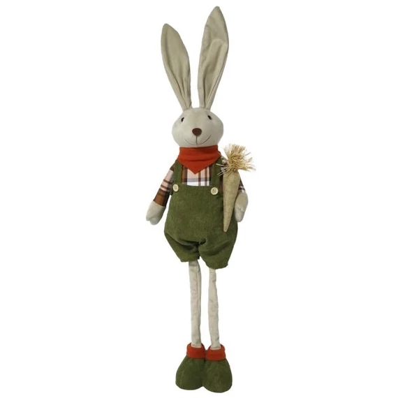 Teleszkópos lábú nyúl fiú répával, álló, textil, 32x17x95 cm, natúr, zöld