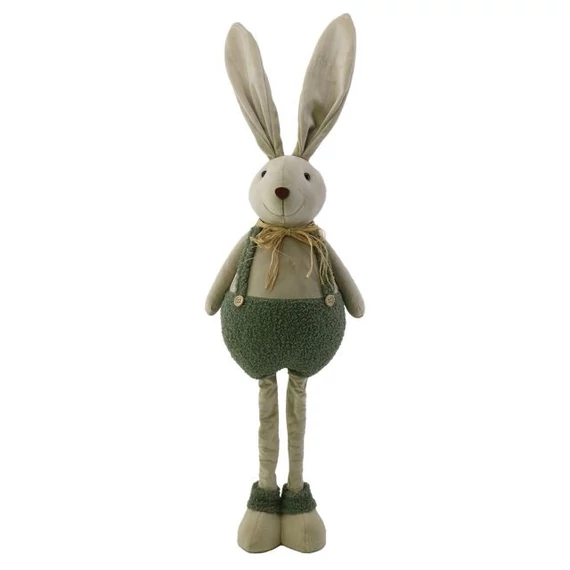 Nyúl fiú, teleszkópos lábbal álló, textil, natúr-zöld, 27x13x88 cm
