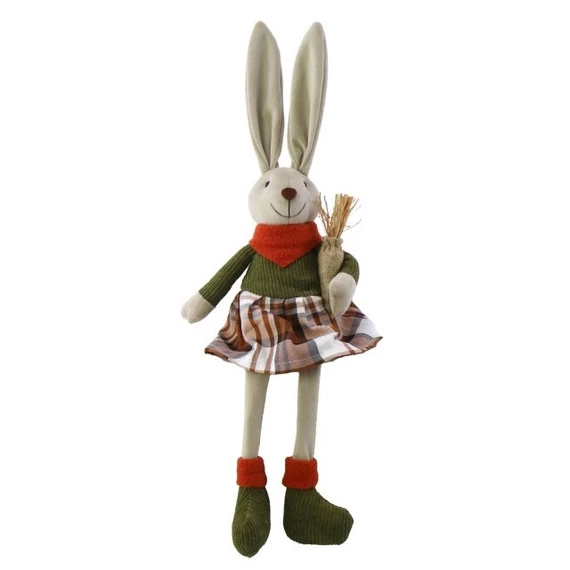 Lógólábú nyúl lány répával, textil, 15x8x49 cm, natúr, zöld