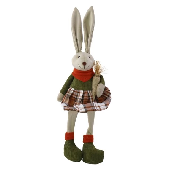 Lógólábú nyúl lány répával, textil, 25x11x65 cm, natúr, zöld