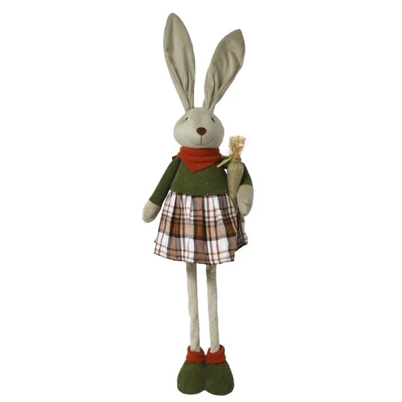 Teleszkópos lábú nyúl lány répával, álló, textil, 32x17x95 cm, natúr, zöld