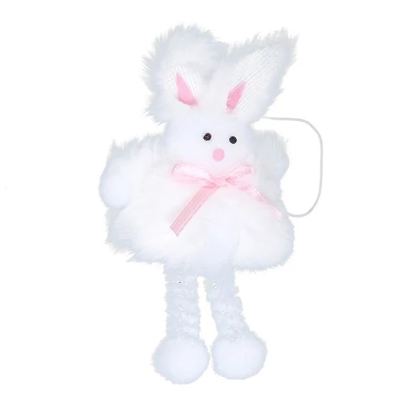 Masnival díszített akasztós nyúl, textil, fehér, 12 cm, 6 db
