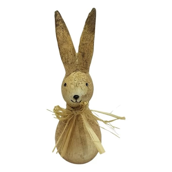 Nyúl masnival, álló, kerámia, barna, bézs, 6x5x15 cm