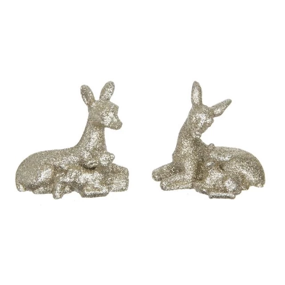 Őzike, glitteres, poly, arany, 6,3 x 3,5 x 5,8 cm, 2 db