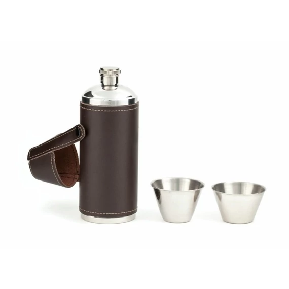 Bőr tokban, 5x15 cm, 236 ml fém palack poharakkal
