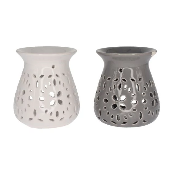 Kerámia párologtató csipke mintával, 10,4x10,4x11 cm, fehér és szürke, 2 féle