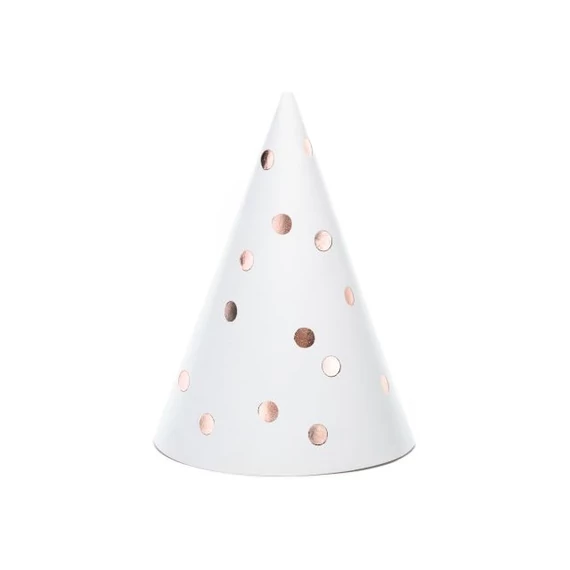 Party kalap pöttyös papír 16cm fehér,rosegold 6 db