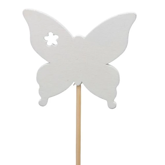 Betűzős fa pillangó, fehér, 7 cm, S/5
